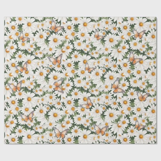 Waterverf Daisies en Vlinders Cadeaupapier (Vlak)
