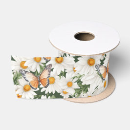 Waterverf Daisies en Vlinders Satijnen Lint