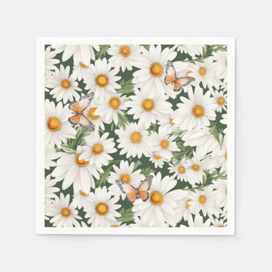 Waterverf Daisies en Vlinders Servet (Voorkant)