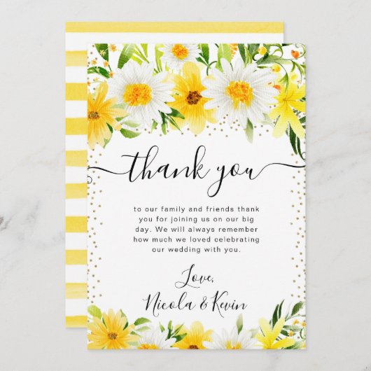 Waterverf Daisies en Yellow Flowers Bruiloft Bedankkaart (Voorkant / Achterkant)