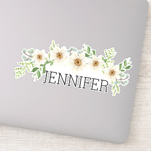 Waterverf Daisies Floral Monogram Naam Sticker