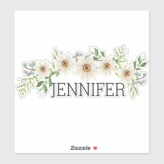 Waterverf Daisies Floral Monogram Naam Sticker (Vel)