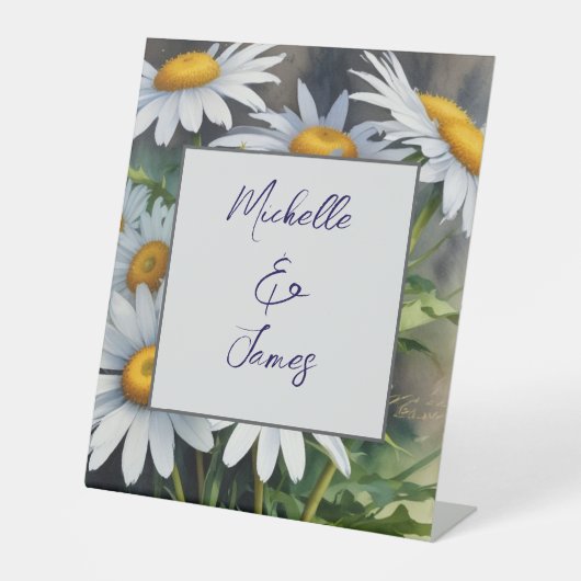 Waterverf Daisies Flowers Professional Trendy Reclamebord Met Voetstuk (Voorkant)