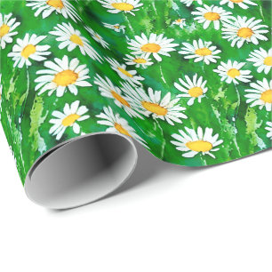 Waterverf Daisies in een Groen Veld Cadeaupapier