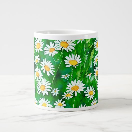 Waterverf Daisies in een Groen Veld Grote Koffiekop (Voorkant)