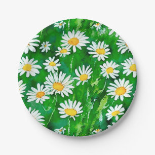 Waterverf Daisies in een Groen Veld Papieren Bordje