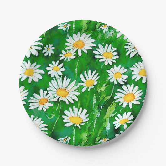 Waterverf Daisies in een Groen Veld Papieren Bordje (Voorkant)