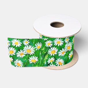 Waterverf Daisies in een Groen Veld Satijnen Lint