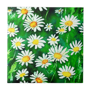 Waterverf Daisies in een Groen Veld Tegeltje