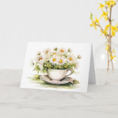 Waterverf Daisies In Koffiekop voor Verjaardag Kaart (Gele Bloem)