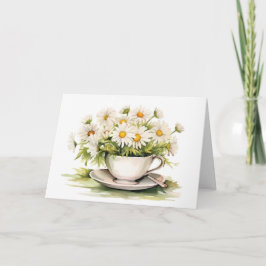 Waterverf Daisies In Koffiekop voor Verjaardag Kaart