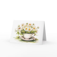 Waterverf Daisies In Koffiekop voor Verjaardag