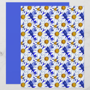 Waterverf Daisies op Denim Blue