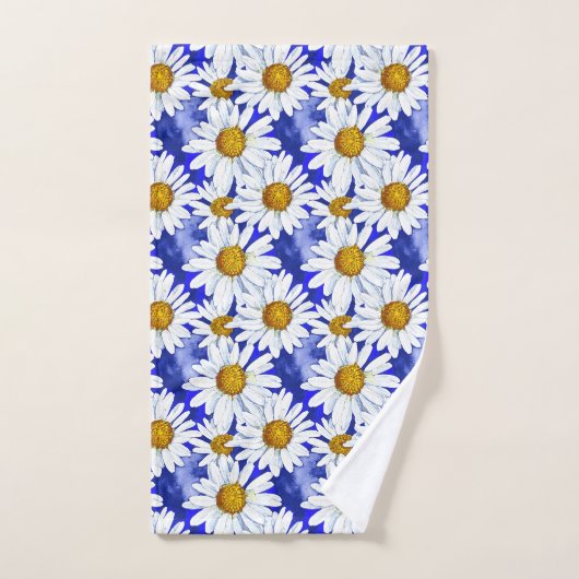 Waterverf Daisies op Denim Blue Bad Handdoek (Handdoek)