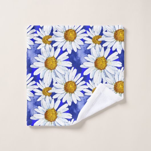 Waterverf Daisies op Denim Blue Bad Handdoek (Wasdoekje)