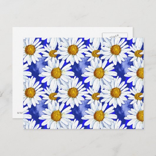 Waterverf Daisies op Denim Blue Briefkaart (Voorkant / Achterkant)