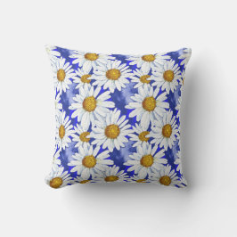 Waterverf Daisies op Denim Blue Buitenkussen