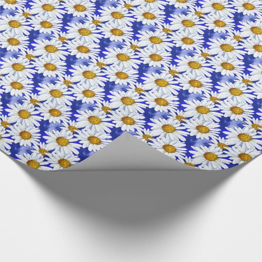 Waterverf Daisies op Denim Blue Cadeaupapier (Hoek)