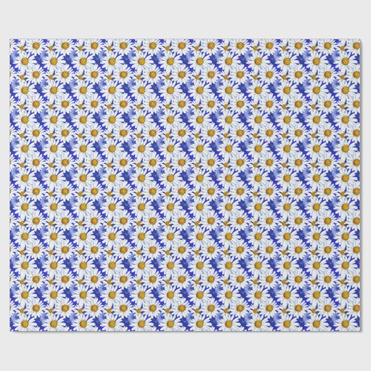 Waterverf Daisies op Denim Blue Cadeaupapier (Vlak)