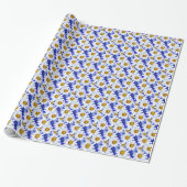 Waterverf Daisies op Denim Blue Cadeaupapier (Uitgerold)