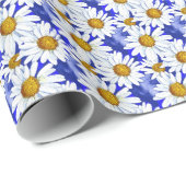 Waterverf Daisies op Denim Blue Cadeaupapier (Rol Hoek)