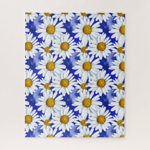 Waterverf Daisies op Denim Blue Legpuzzel