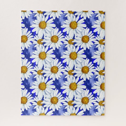 Waterverf Daisies op Denim Blue Legpuzzel (Verticaal)