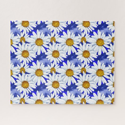 Waterverf Daisies op Denim Blue Legpuzzel (Horizontaal)