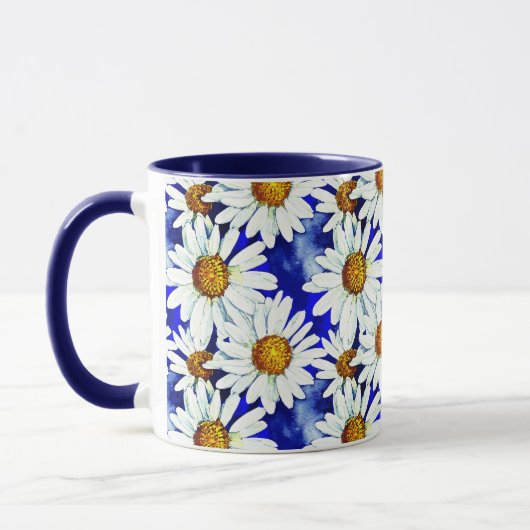 Waterverf Daisies op Denim Blue Mok (Links)