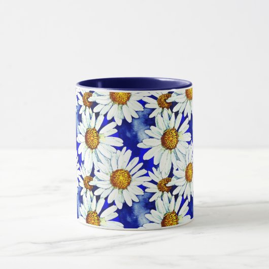 Waterverf Daisies op Denim Blue Mok (Midden)