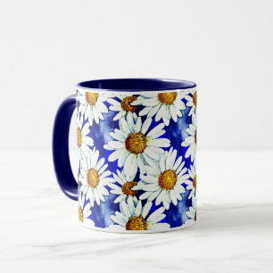 Waterverf Daisies op Denim Blue Mok