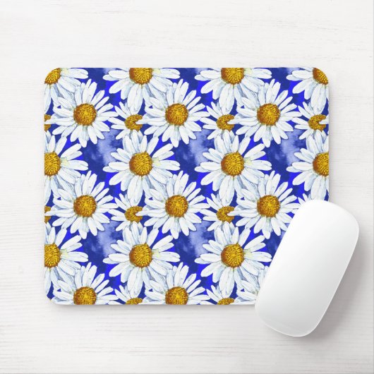 Waterverf Daisies op Denim Blue Muismat (Met muis)