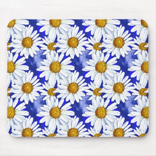 Waterverf Daisies op Denim Blue Muismat (Voorkant)