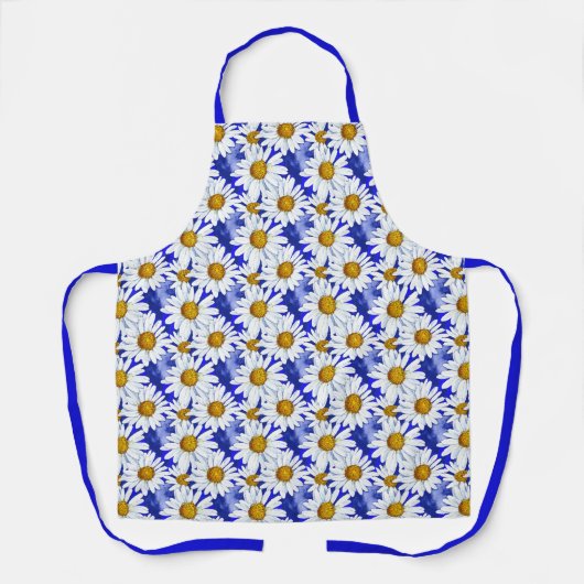 Waterverf Daisies op Denim Blue Schort (Voorkant)