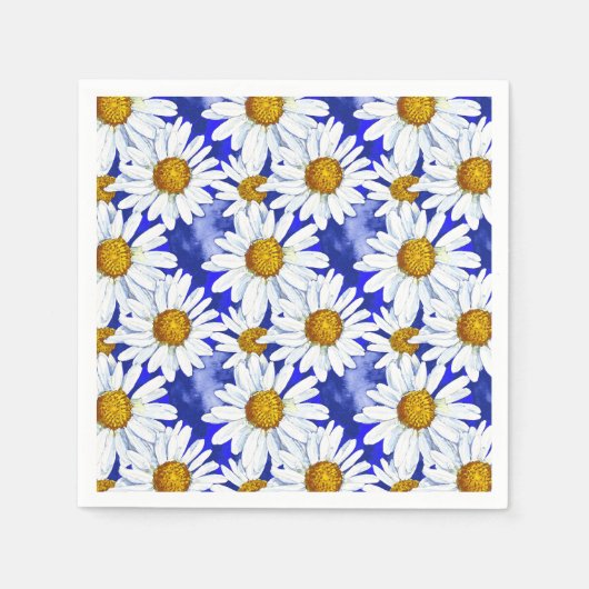 Waterverf Daisies op Denim Blue Servet (Voorkant)