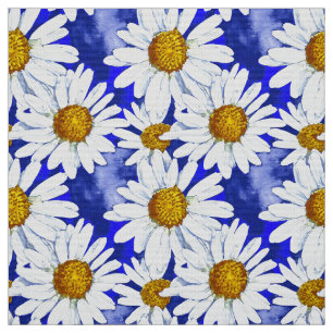 Waterverf Daisies op Denim Blue Stof
