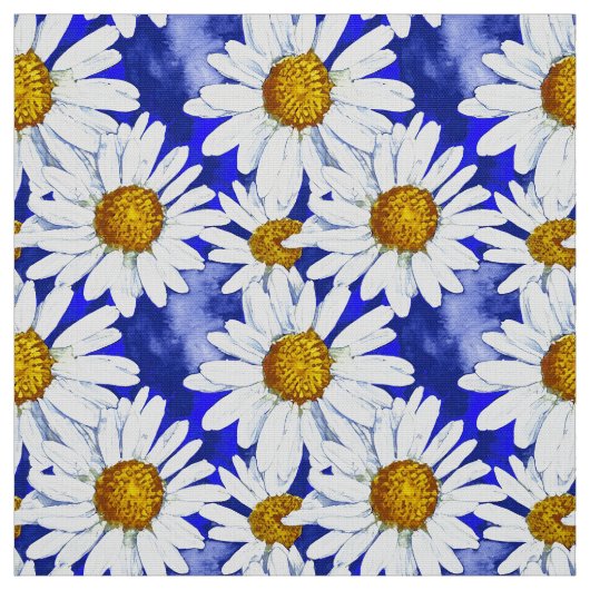 Waterverf Daisies op Denim Blue Stof (Swatch)
