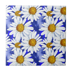 Waterverf Daisies op Denim Blue Tegeltje