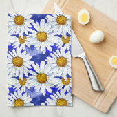 Waterverf Daisies op Denim Blue Theedoek (Quarter Fold)