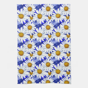 Waterverf Daisies op Denim Blue Theedoek