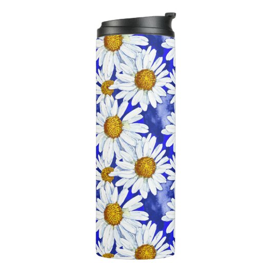Waterverf Daisies op Denim Blue Thermosbeker (Gedraaid links)