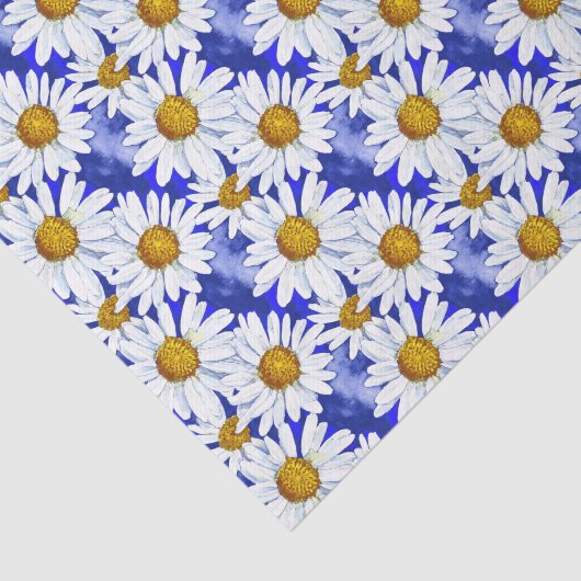 Waterverf Daisies op Denim Blue Tissuepapier (Detail)