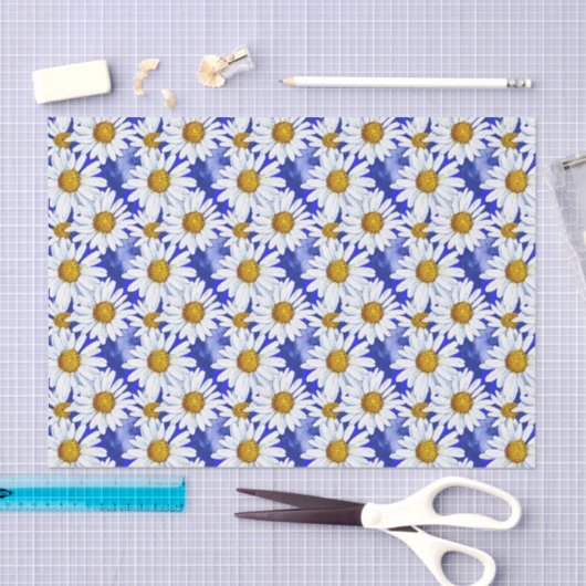 Waterverf Daisies op Denim Blue Tissuepapier (Craft)