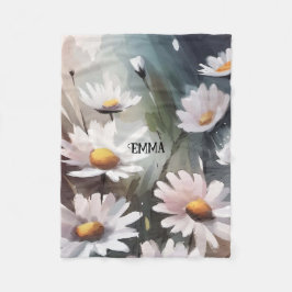 Waterverf Daisies Patroon Aangepaste naam Fleece Deken