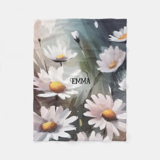Waterverf Daisies Patroon Aangepaste naam Fleece Deken (Voorkant)