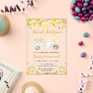 Waterverf Daisies Truck and Flowers Sweet Sixteen Acryl Uitnodigingen