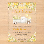 Waterverf Daisies Truck and Flowers Sweet Sixteen Acryl Uitnodigingen (Voorkant)