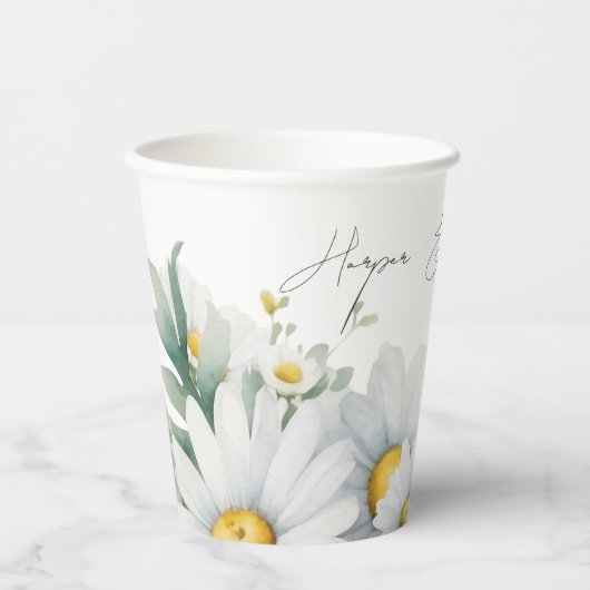 Waterverf Daisies Wildflower Papieren Bekers (Voorkant)
