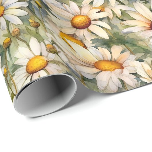 Waterverf Daisies wrapping Paper Roll Cadeaupapier (Rol Hoek)