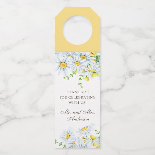 Waterverf Daisy. Bloemen rustieke bruiloft dank u Flessenhanger (Voorkant)